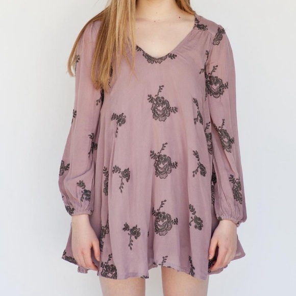 Free People Embroidered Austin Mini Dress long sleeve floral boho - Picture 2 of 15
